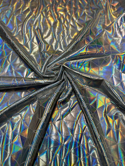 New abstract shattered glass design iridescent metallic all over foil nylon spandex 4-way stretch