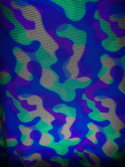 New Tie dye UV light geometric sequins on metallic nylon spandex 2-way stretch 58/60”