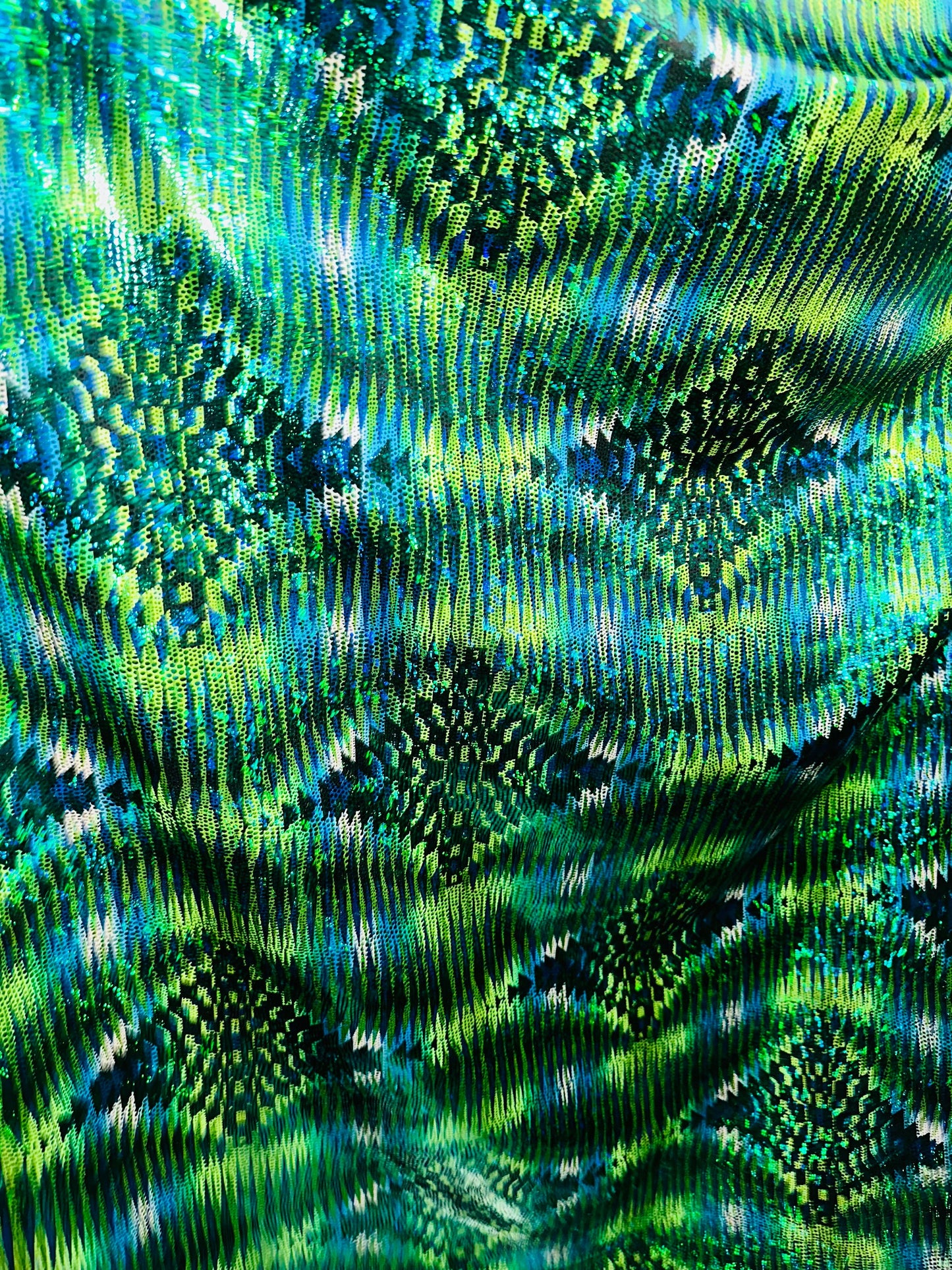 New reptile abstract design hologram metallic nylon spandex 4-way stretch 58/60”