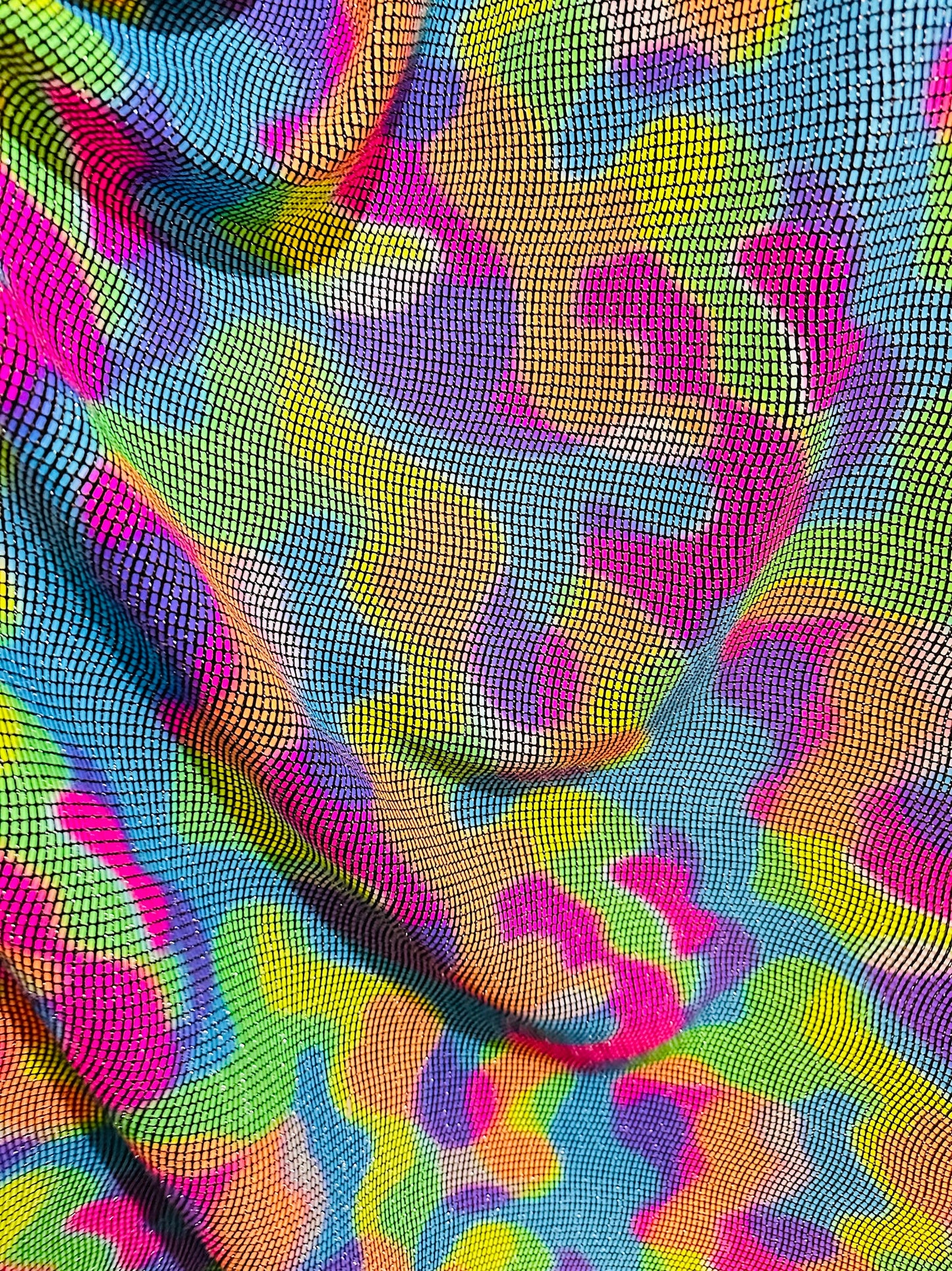 New Tie dye UV light geometric sequins on metallic nylon spandex 2-way stretch 58/60”