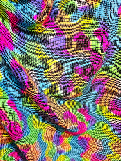 New Tie dye UV light geometric sequins on metallic nylon spandex 2-way stretch 58/60”